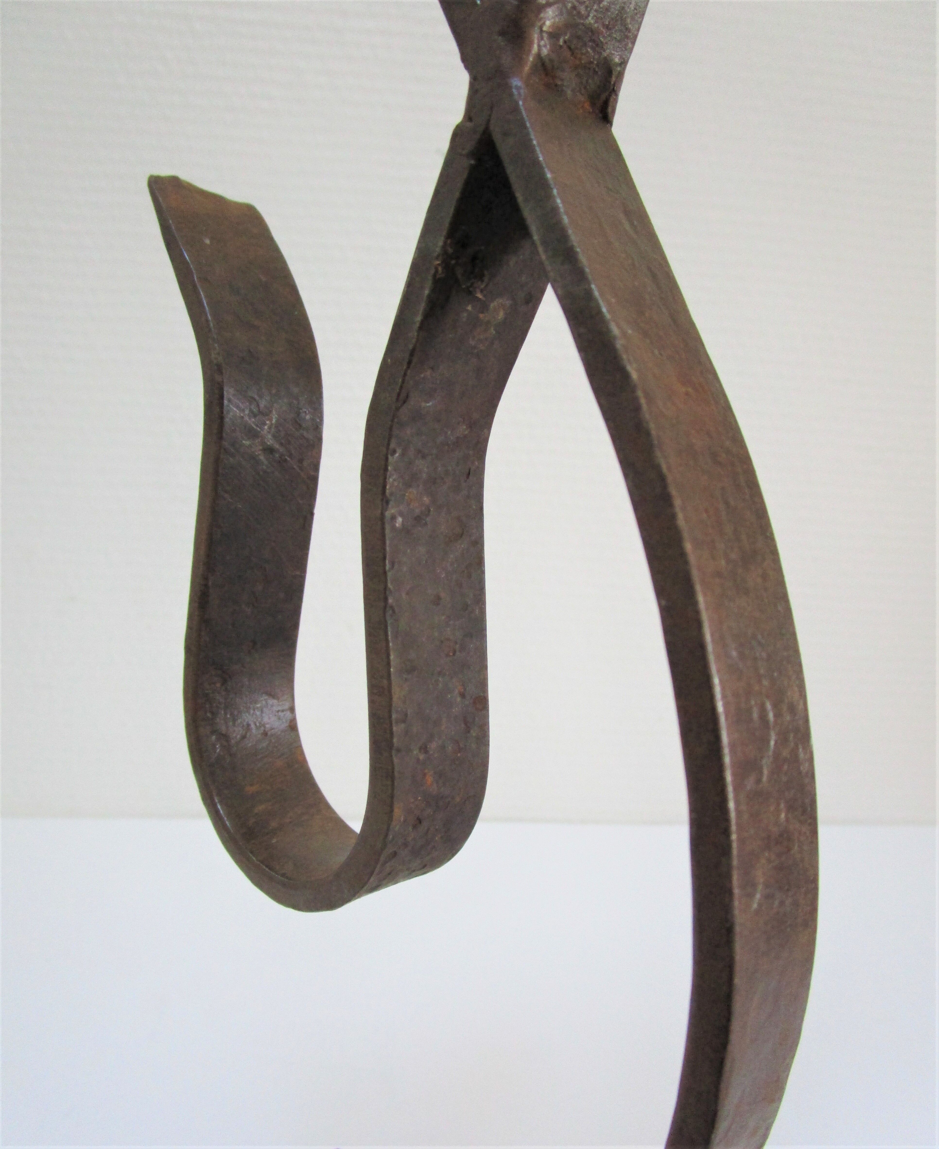 Brutalist candle holder wrought iron beaten patinated H. 37 cm