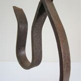 Brutalist candle holder wrought iron beaten patinated H. 37 cm