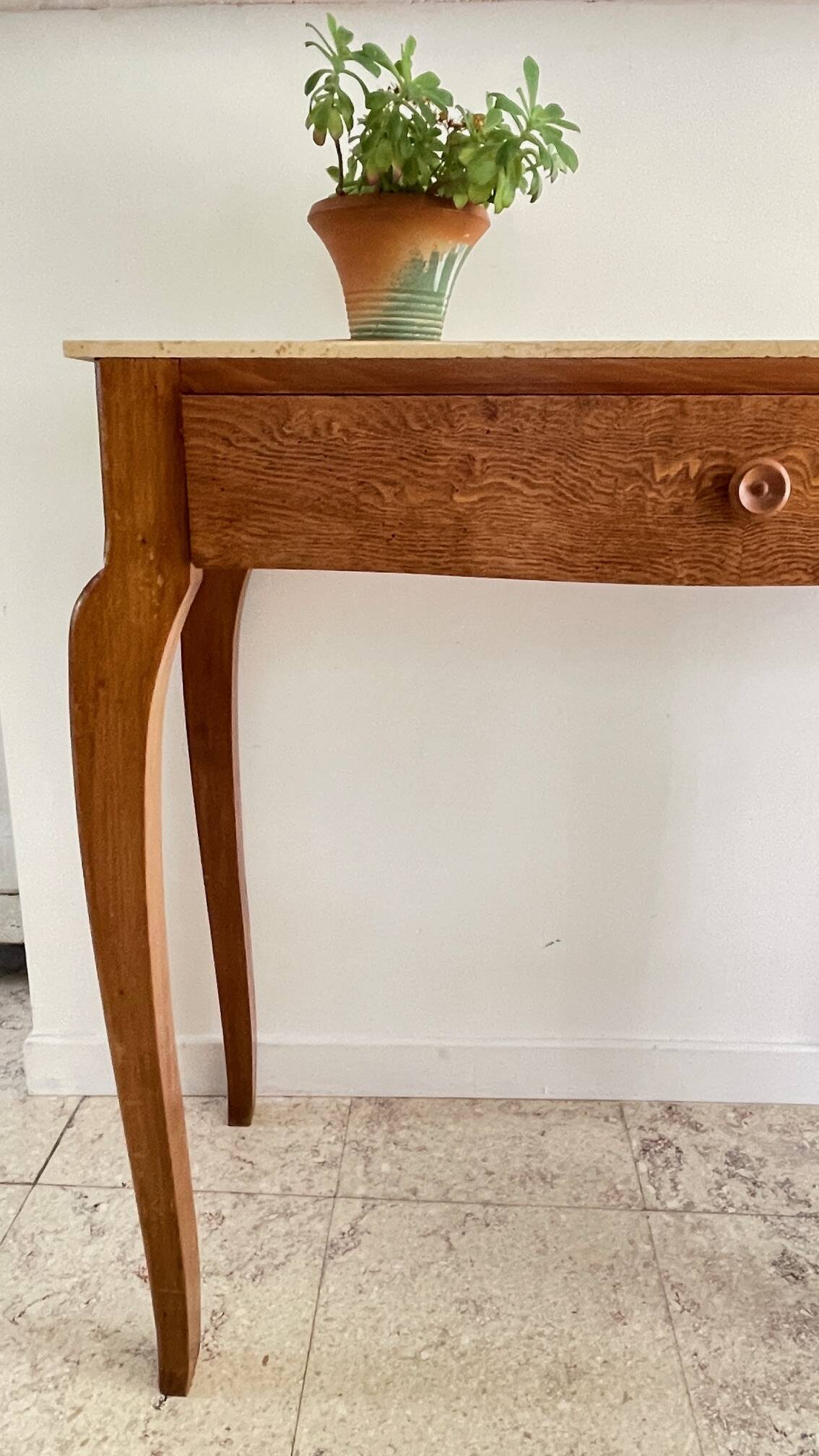 Vintage wood and marble console desk