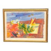 Aquarelle originale su papier – « Paysage abstrait » par Lars Bertle – Datée de 1987 – Vintage et encadrée