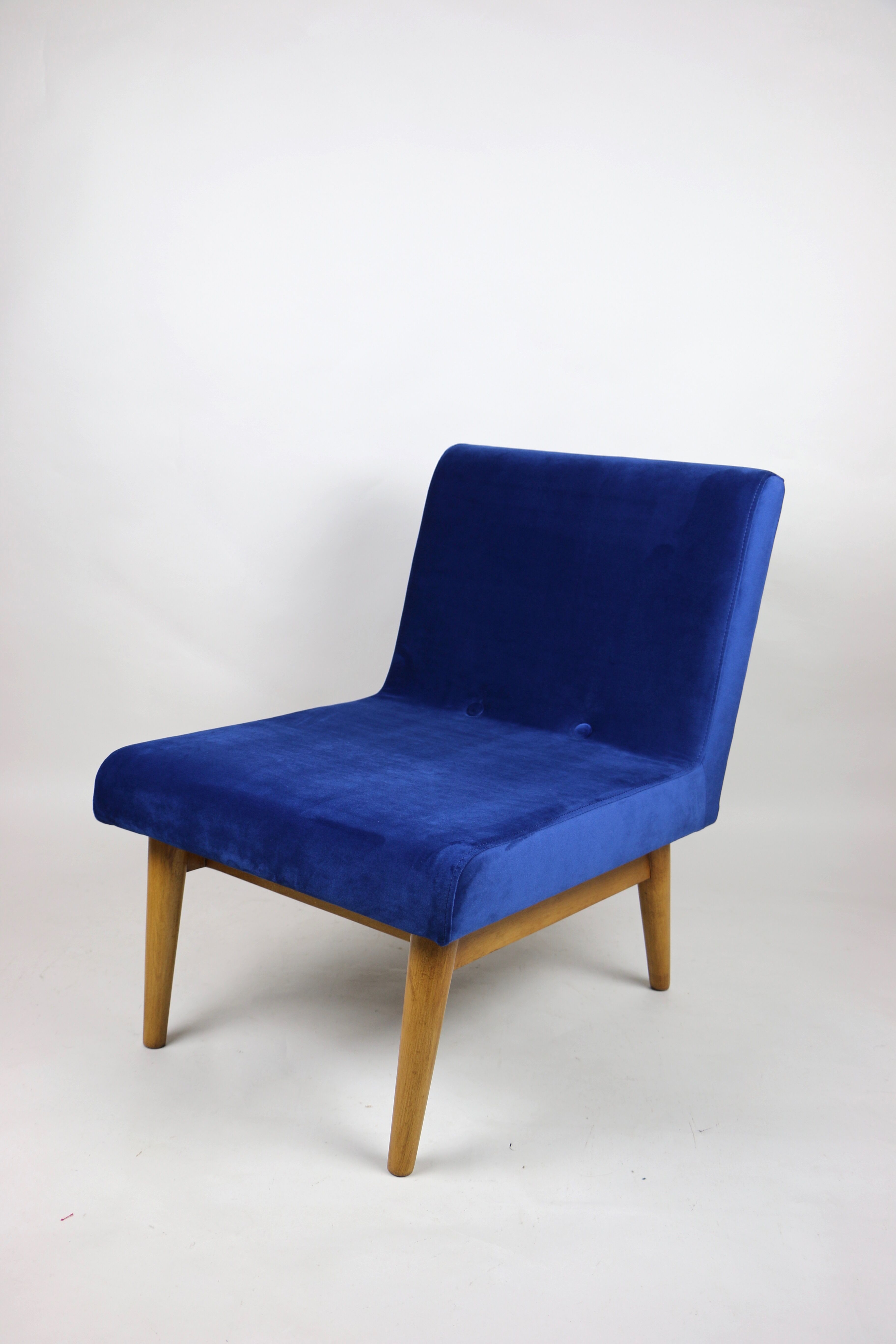 Vintage Blue Velvet Lounge Chair, 1970s