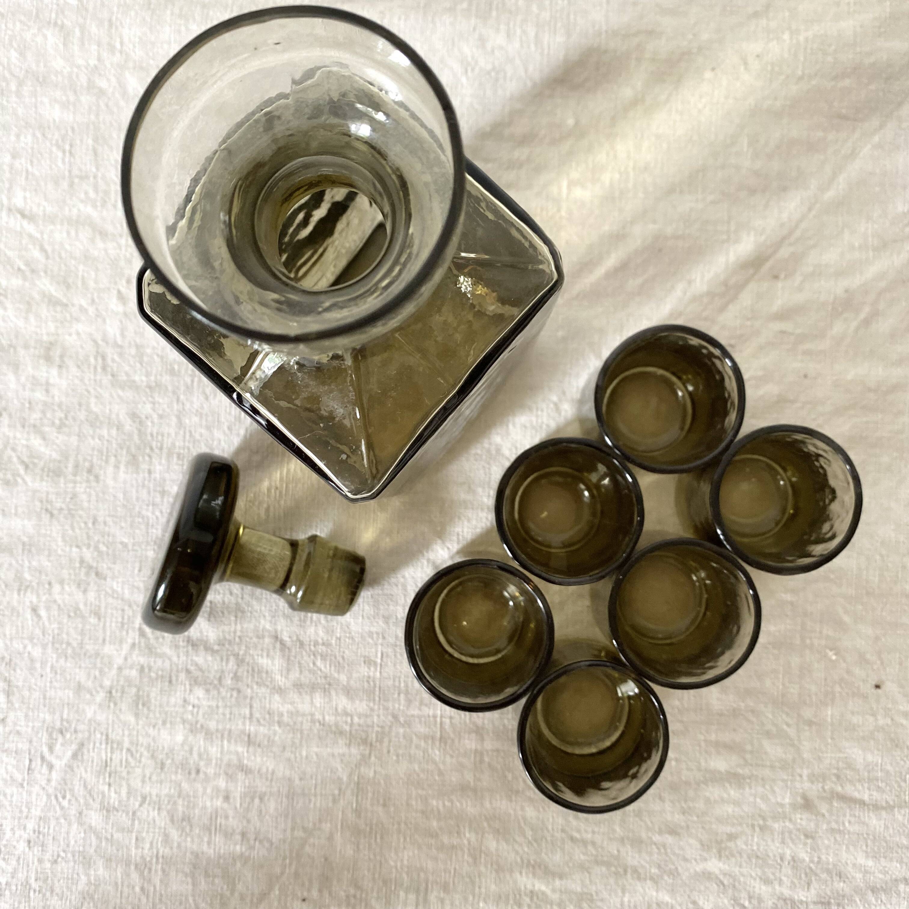 Smoked glass carafe and matching glasses, 1970s