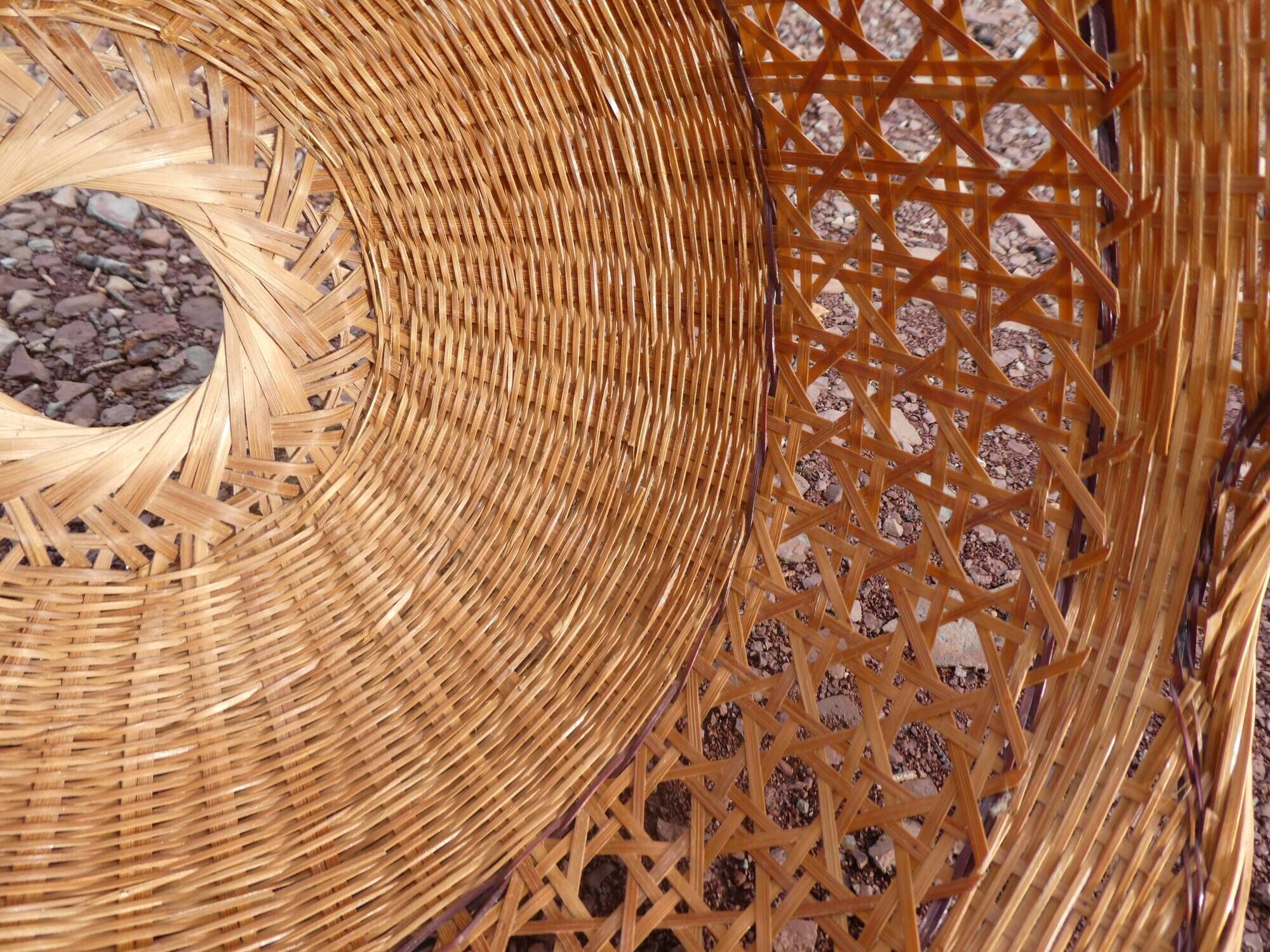 Wicker pendant lamp and vintage braided rattan straws