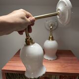 Pair of white opaline wall lights