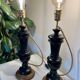 2 pieds de lampe bois et noir