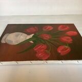 Painting bouquet of tulips oil on canvas signed