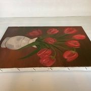 Painting bouquet of tulips oil on canvas signed