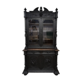 Hunting buffet XIX Louis XIII oak, cabinet curiosity showcase library