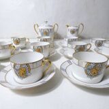 Limoges Ribes porcelain tea and coffee service, gold, silver, iridescent mother-of-pearl, Art Deco