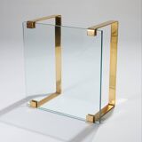Table basse carrée en verre et laiton, ronald schmidt, 1980s