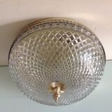 Round ceiling lamp in structured glass art deco style 30s-40s
