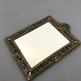 Vintage wall mirror t brass frame, italy, 1950 s