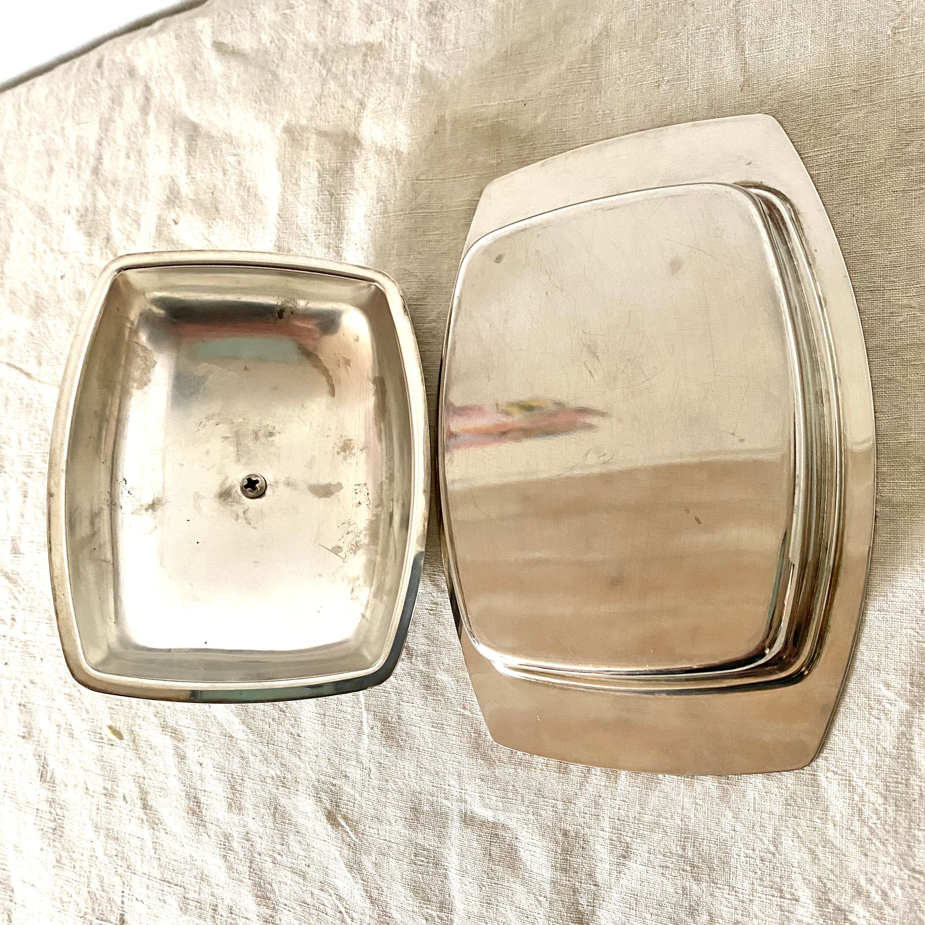 Silver metal butter dish
