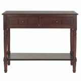 Dark Cherry 2-Drawer Console Table, Transitional Solid Pine Wood