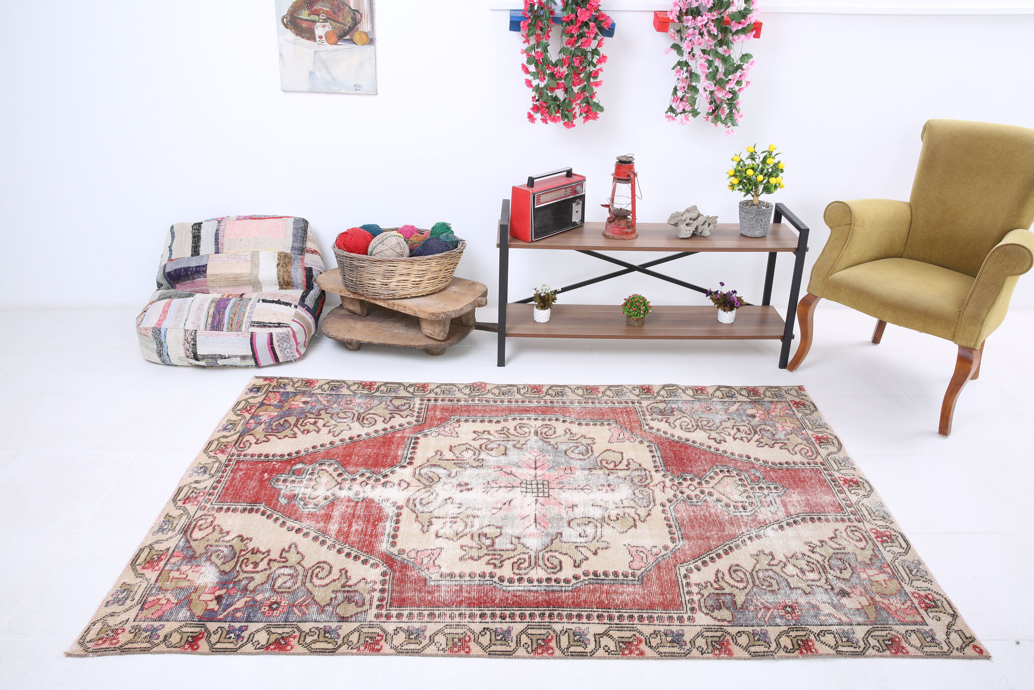 4x7 madallion faded oushak rug, 220x132cm