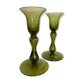 Paire de bougeoirs scandinaves en verre soufflé Ekenas Sweden 1960