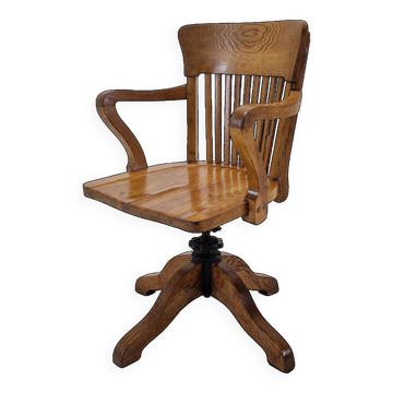 Industrial Oak Swivel Chair, 1900's