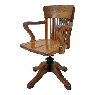 Industrial Oak Swivel Chair, 1900's