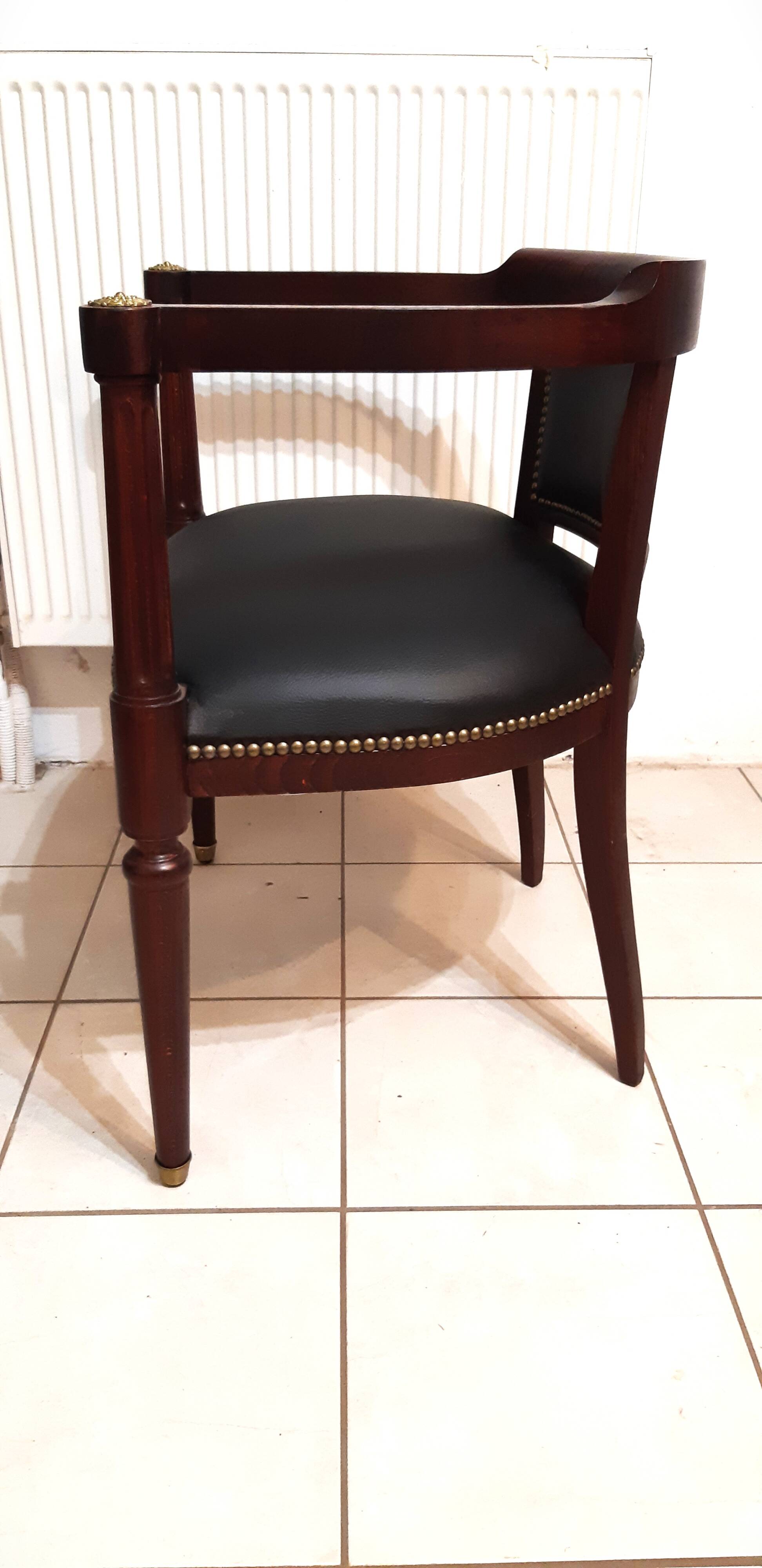 Louis XVI style office chair, mahogany, late 19th century, restored to new condition