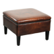 Large dark brown square ottoman made of sheepskin with black piping