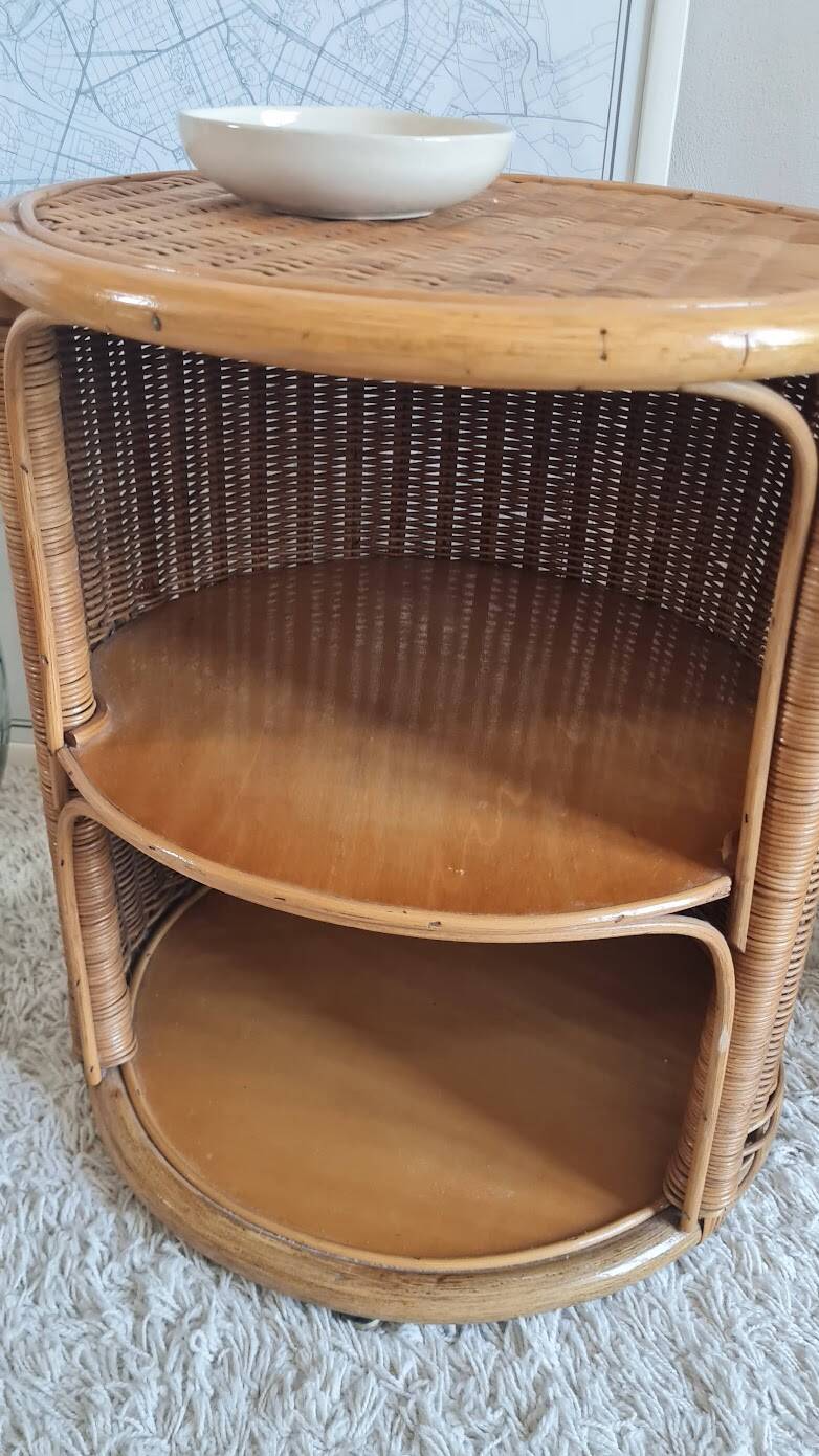Pair of wicker bedside tables circa the 1970s.