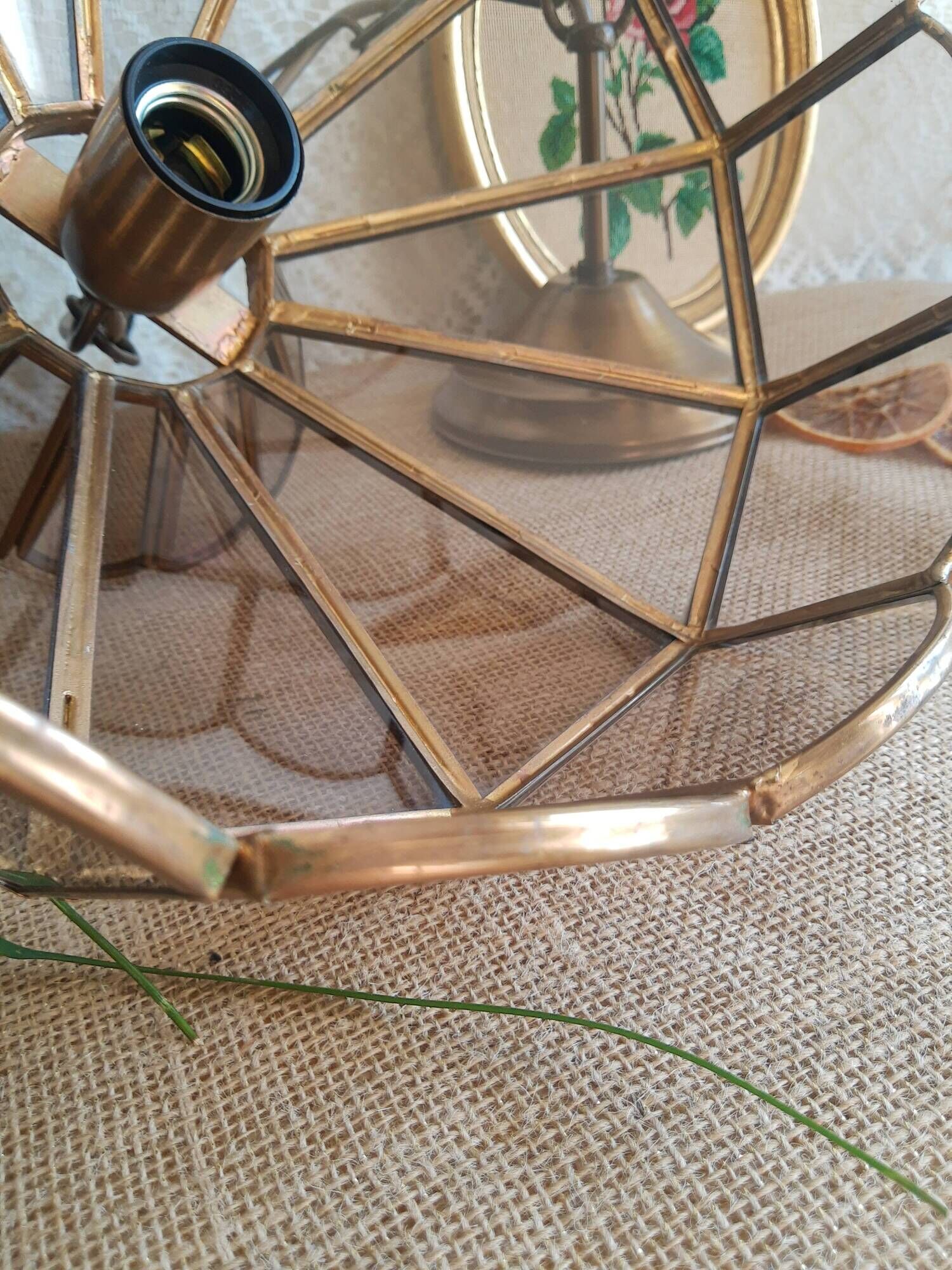 Brass suspension and smoked glass - vintage