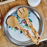 Set of hand-carved olive wood salad cutlery