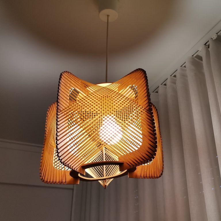 Vintage 60s wooden wood straw hanging lamp