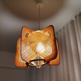 Vintage 60s wooden wood straw hanging lamp