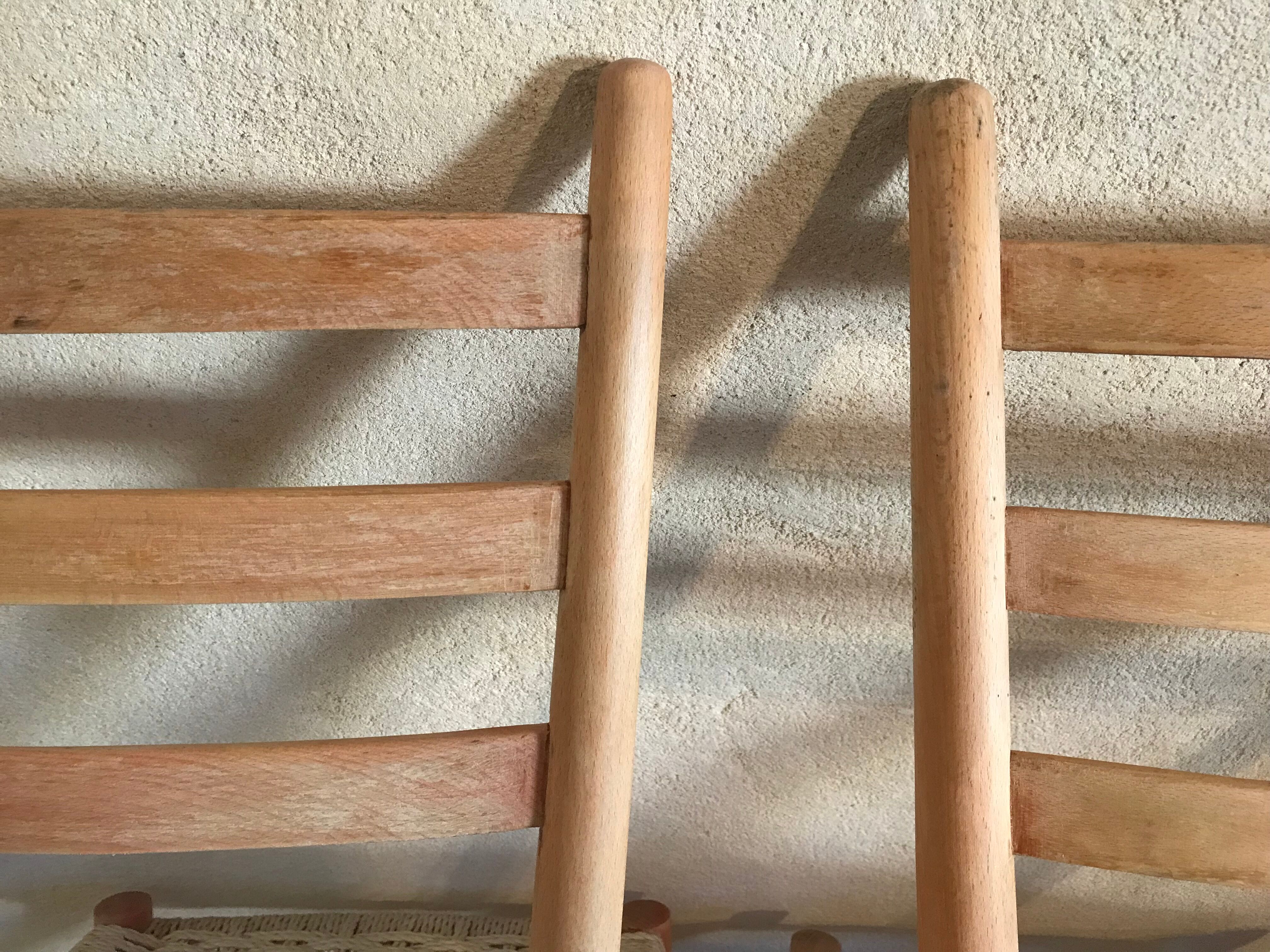 Pair of vintage chairs 1960-80's in beech braided rope