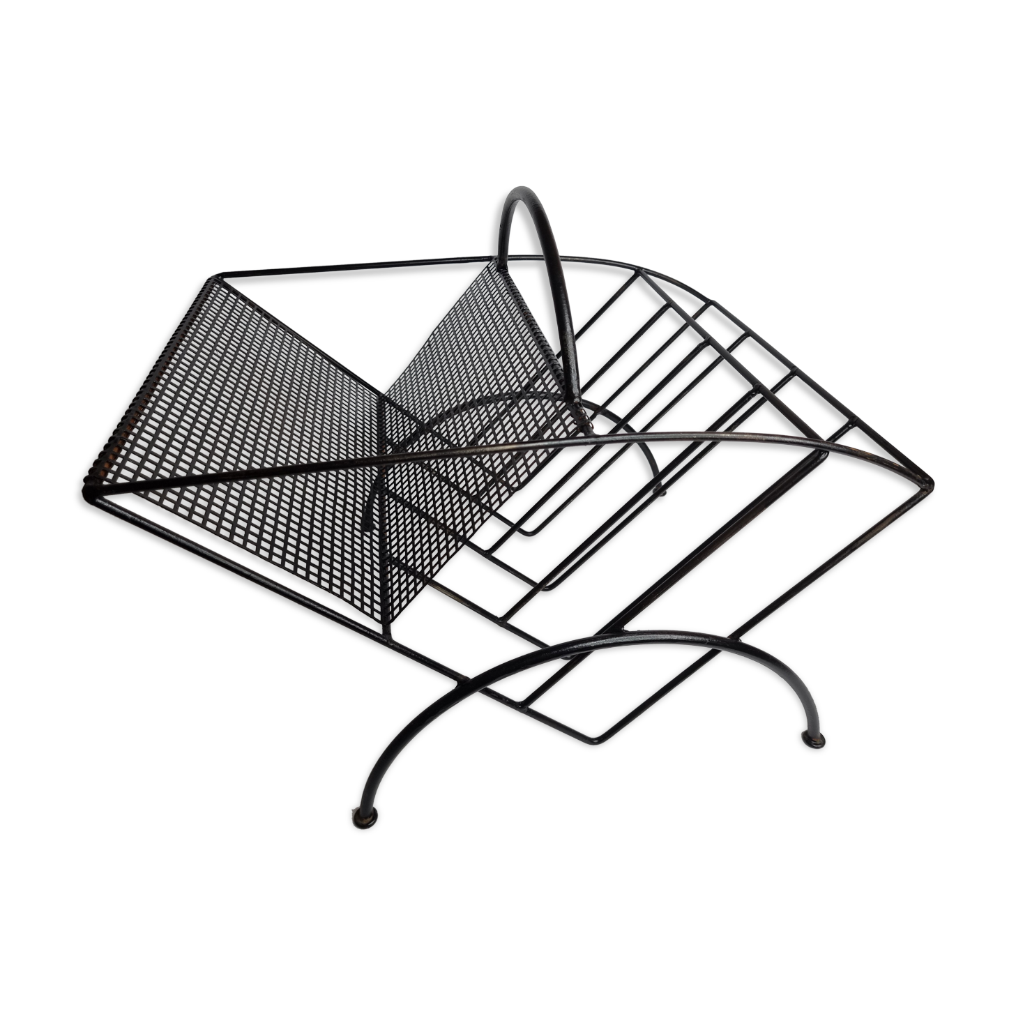 Vintage magazine holder in steel and perforated metal