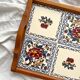 Vintage wooden and earthenware tray from Gien with Peonies decor