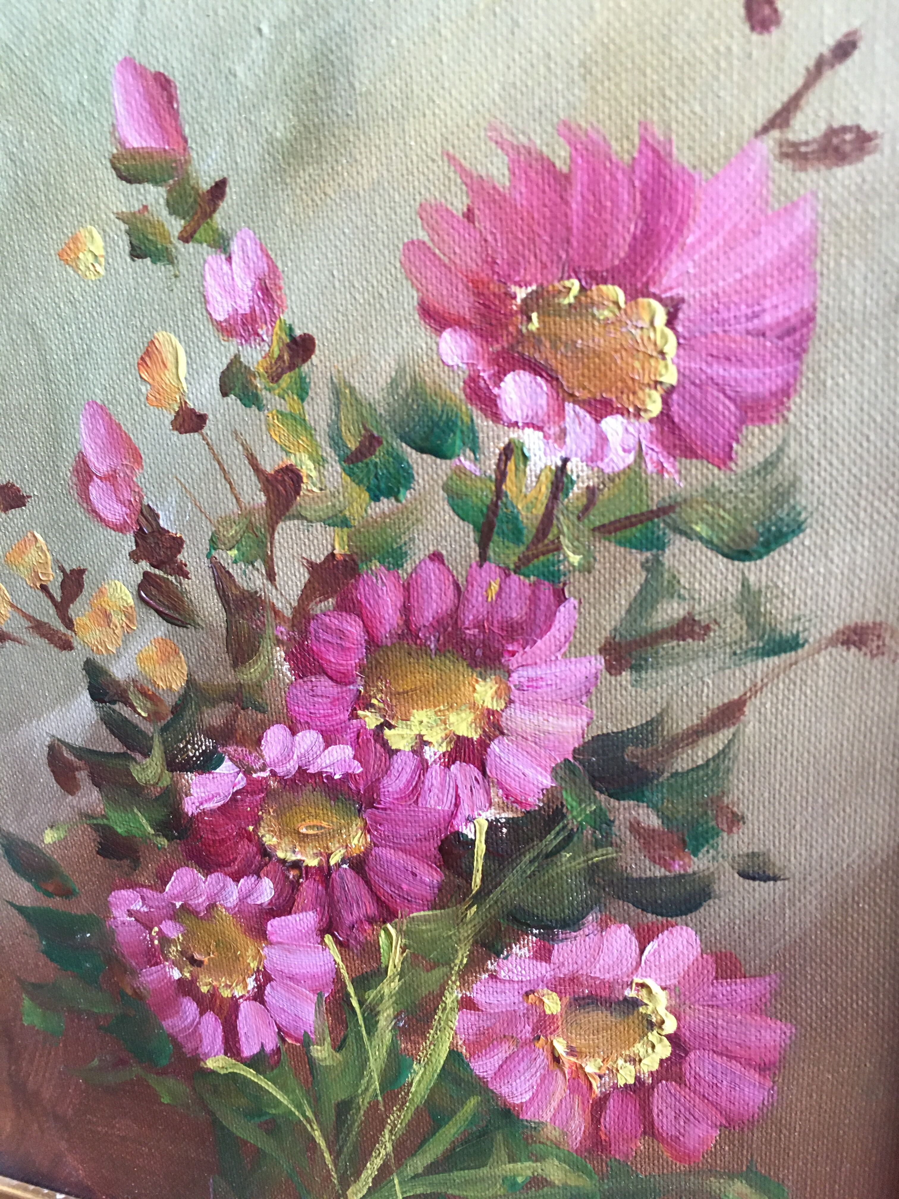 Signed flower bouquet painting