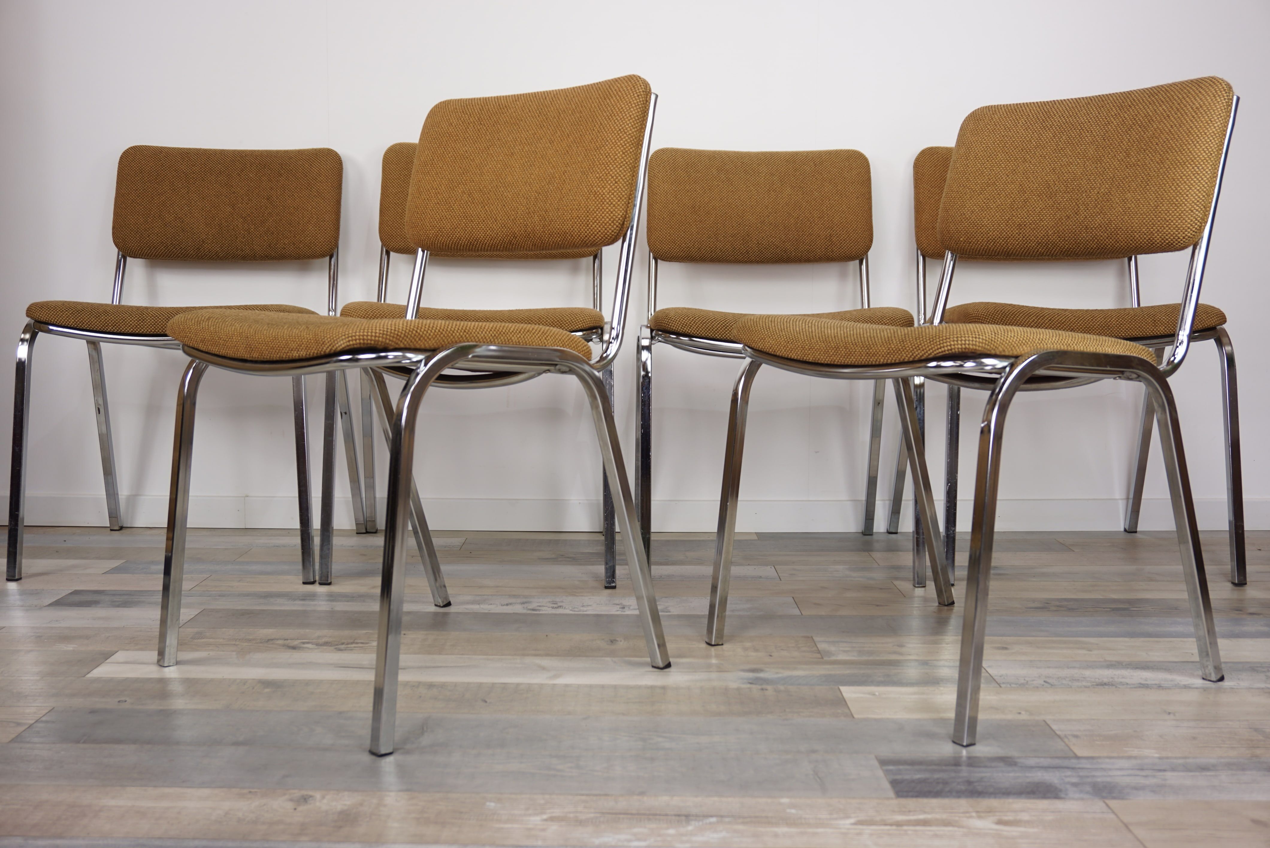 Suite of 6 chrome and tweed chairs 50