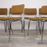 Suite of 6 chrome and tweed chairs 50