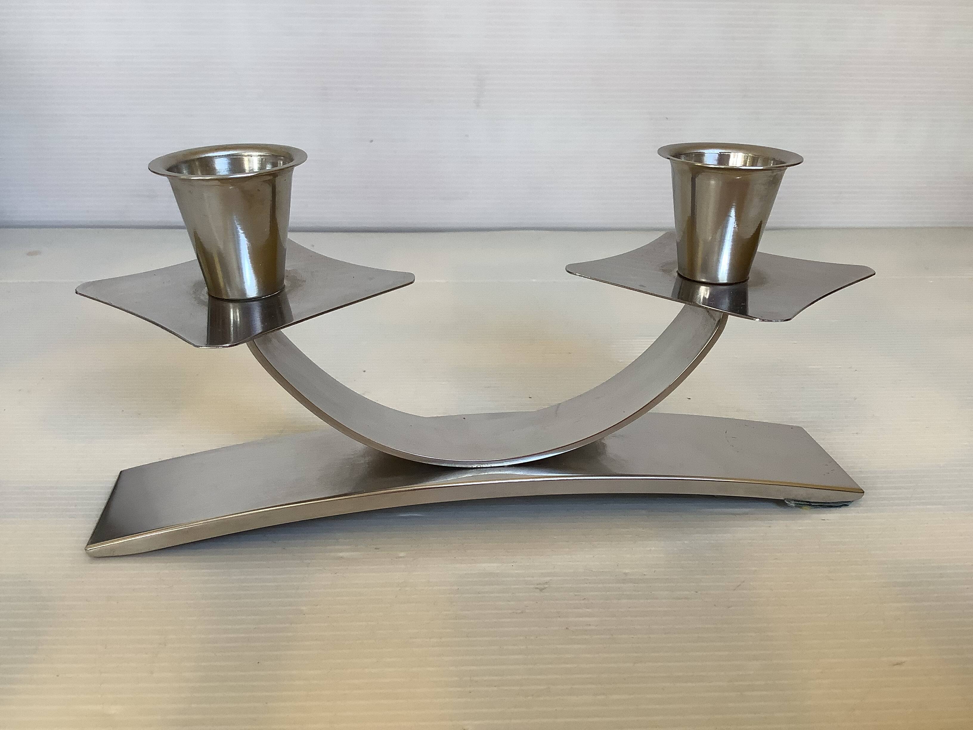 Bougeoir double argenté moderniste