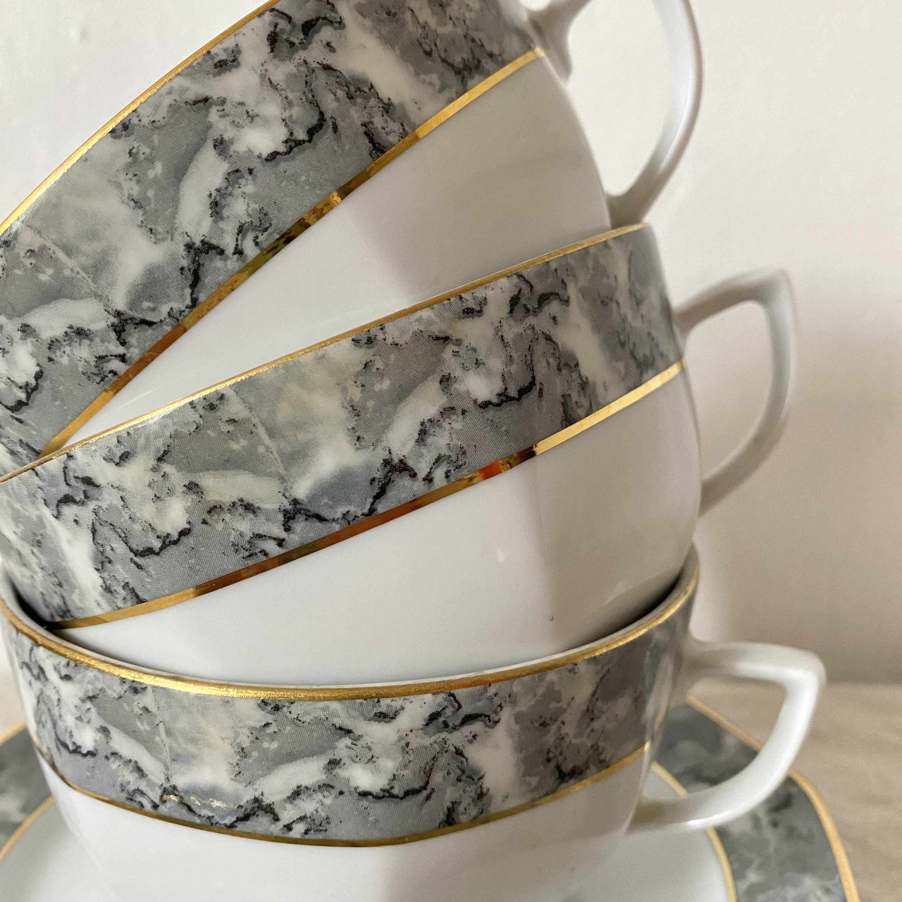 Large 80s model cups, marbled effect, Winterling Bavaria