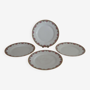 4 Limoges porcelain dinner plates Theodore Haviland Art Deco motifs Ø 24.cm