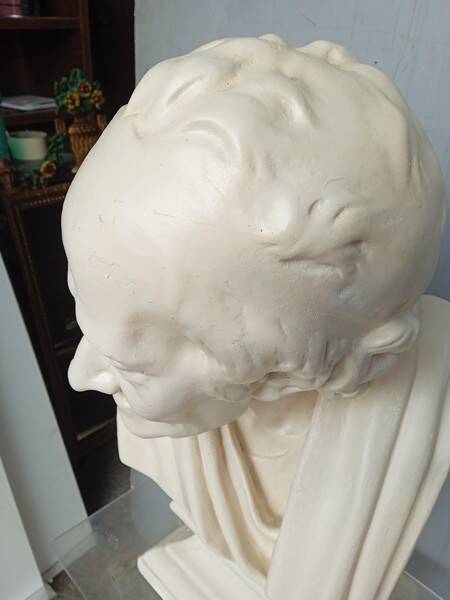 Voltaire bust in plaster 60cm th mid 20th century