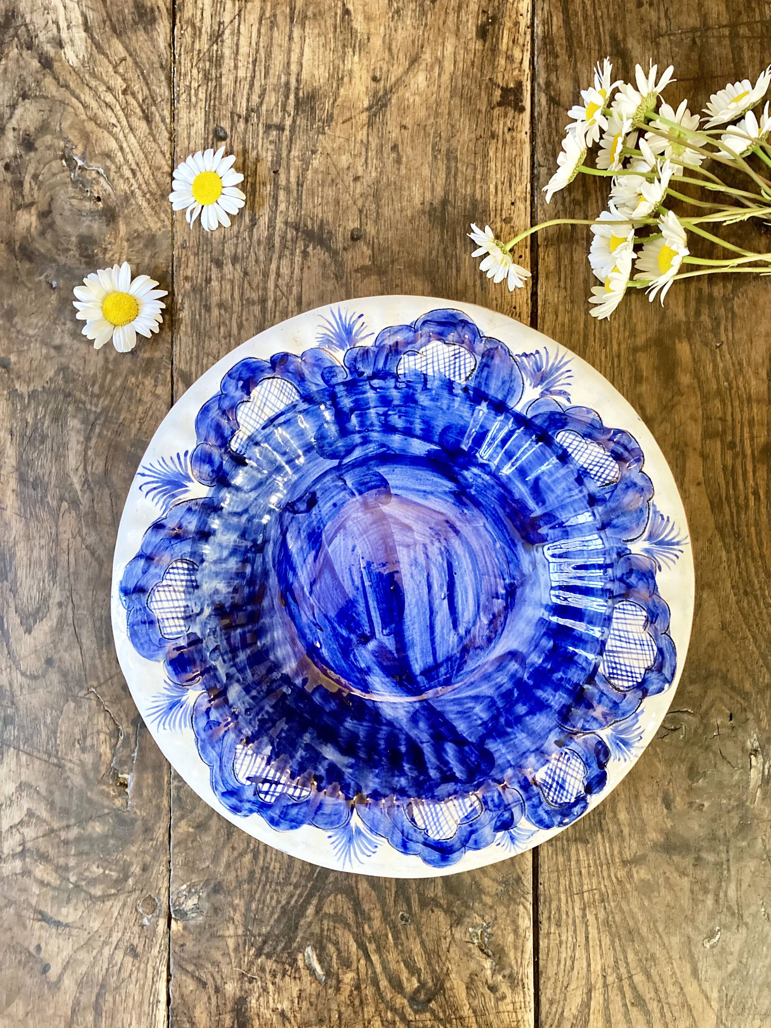 Hand-painted Portuguese ceramic dish, signed, 1993