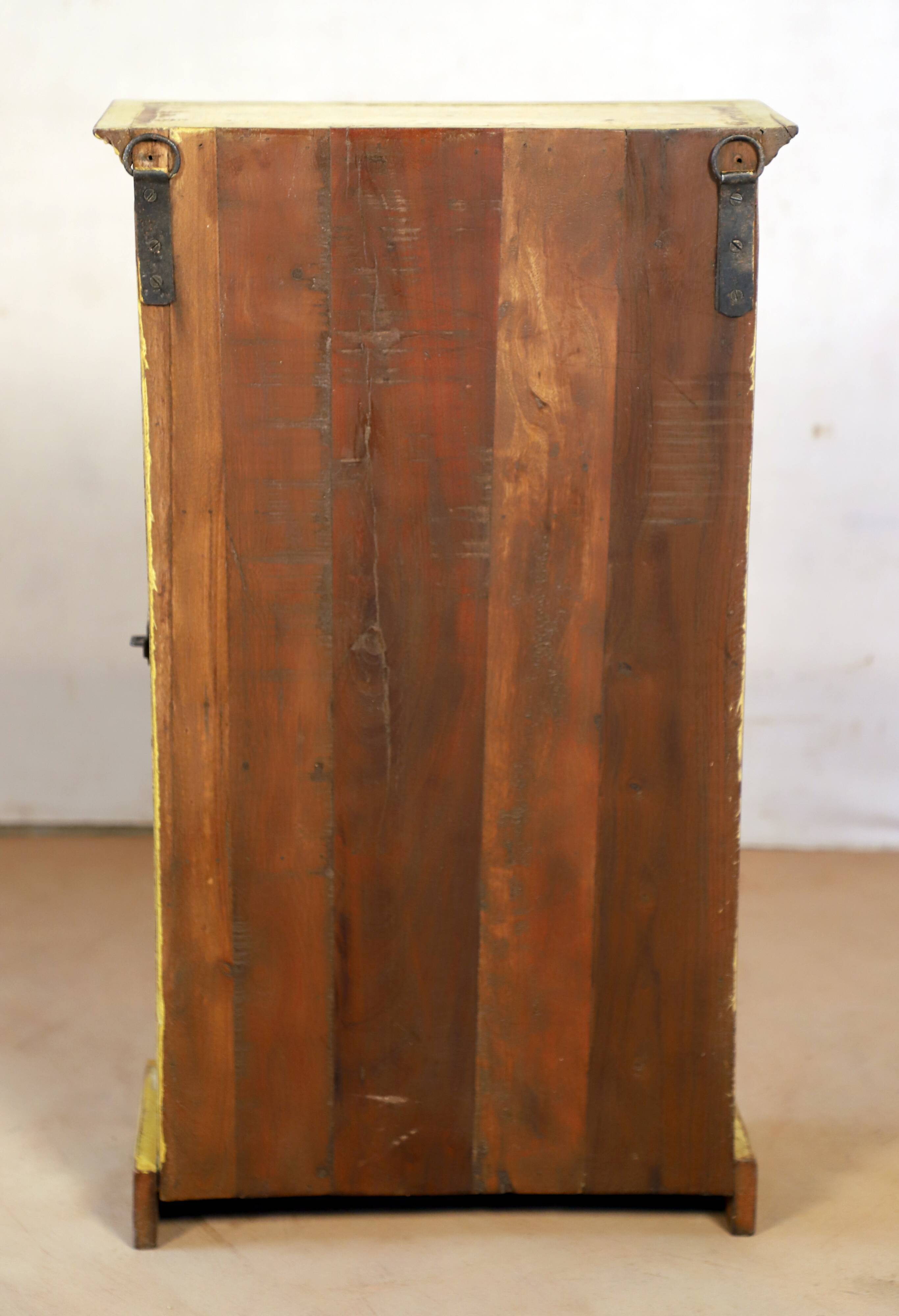 Showcase burmese teak wall shelf with original yellow patina