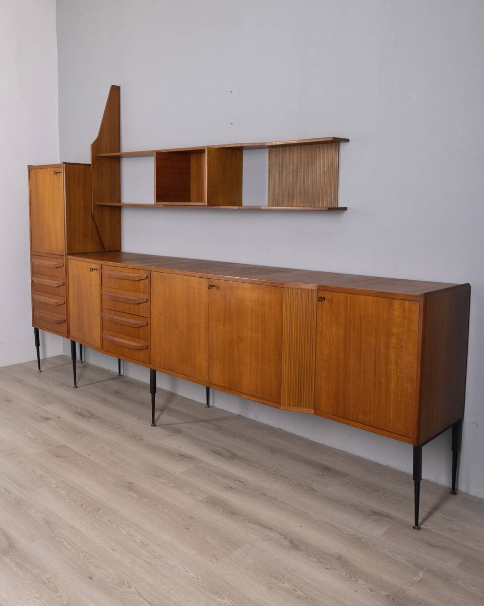 Buffet en teck vintage des années 1960 avec système mural, design italien.