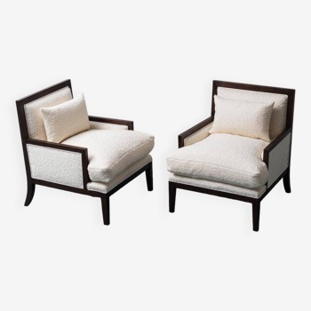 Paire de fauteuils en tissu blanc des années 50 vintage modernisme