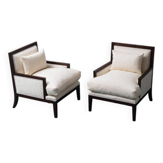 Paire de fauteuils en tissu blanc des années 50 vintage modernisme