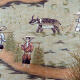 Important Set of Three Indochinese Silk Embroidered Tapestries