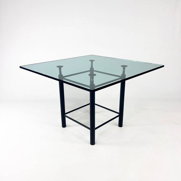 Table à manger postmoderne sur mesure en acier et verre épais, 1980s