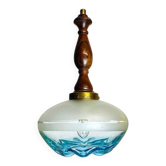 Lampe suspendue vintage en bois de teck avec verre bleu aqua
