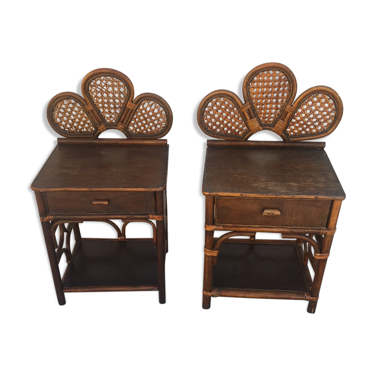 Pair of rattan bedside table