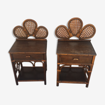Pair of rattan bedside table