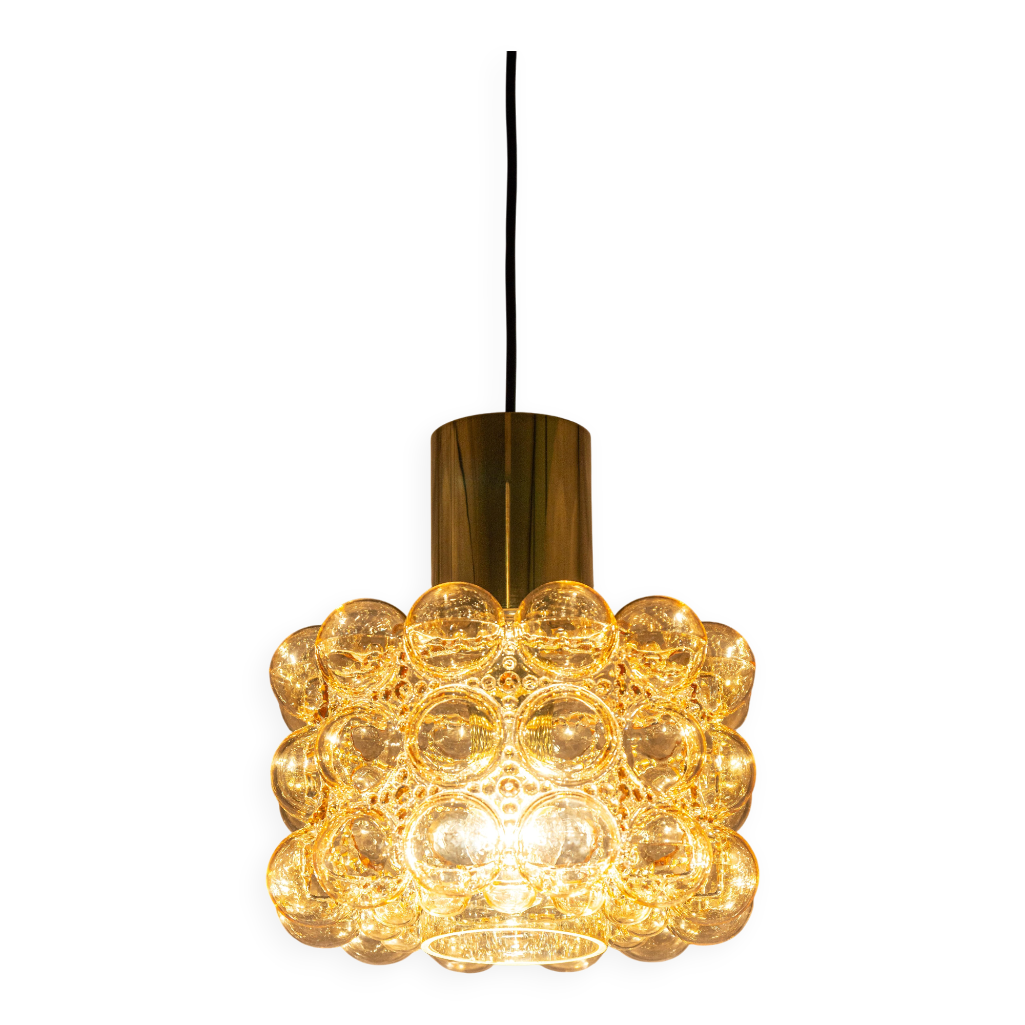 Large amber bubble glass pendant by Helena Tynell for Limburg, Germany, 1970s.